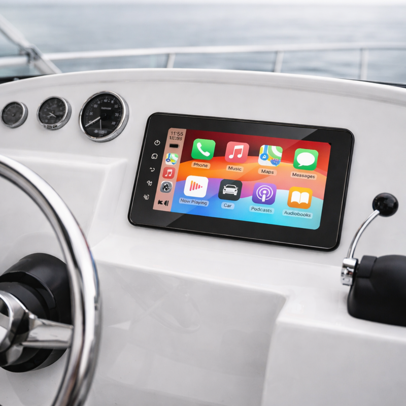 Load image into Gallery viewer, CJ INDUSTRIES 8” Waterproof Marine CarPlay & Android Auto Touchscreen Radio | Bluetooth Boat / Caravan Stereo | AM/FM | RCA Outputs