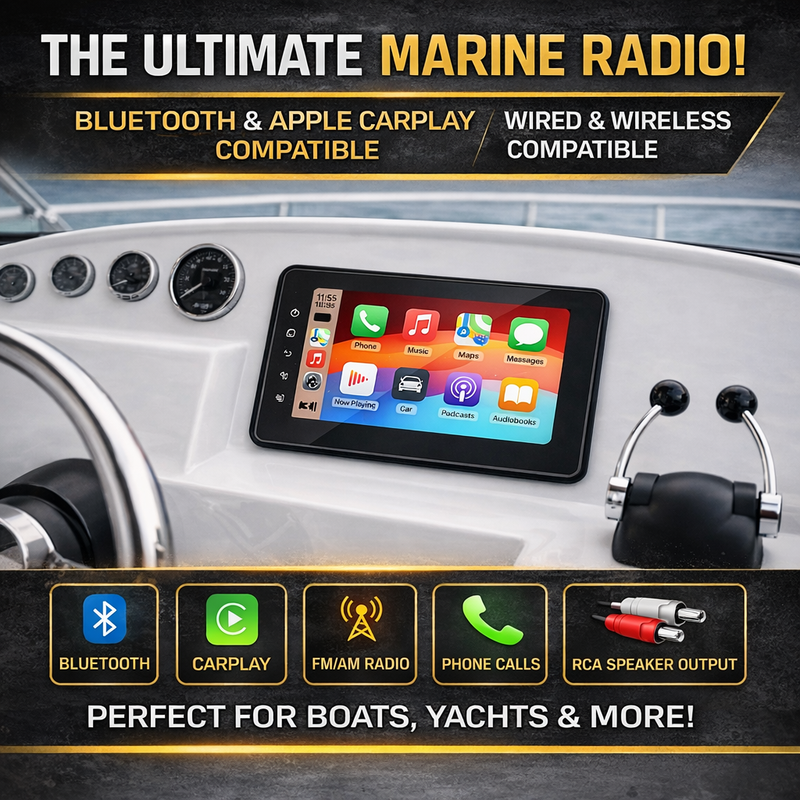 Load image into Gallery viewer, CJ INDUSTRIES 8” Waterproof Marine CarPlay & Android Auto Touchscreen Radio | Bluetooth Boat / Caravan Stereo | AM/FM | RCA Outputs
