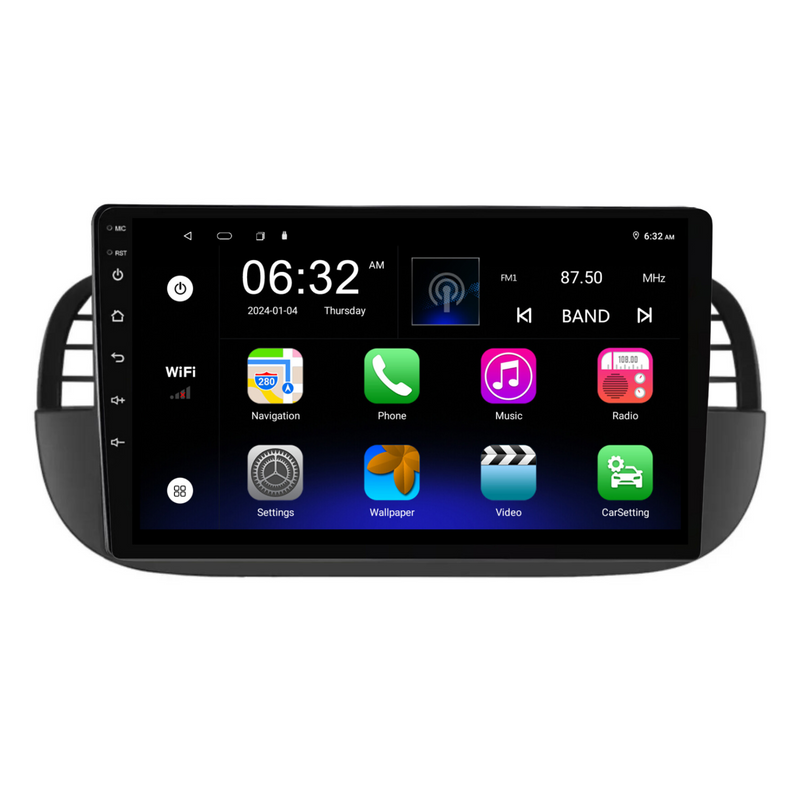 Load image into Gallery viewer, Fiat 500 (2007-2015) BLACK Plug & Play Head Unit Upgrade Kit: Car Radio with Wireless & Wired Apple CarPlay & Android Auto