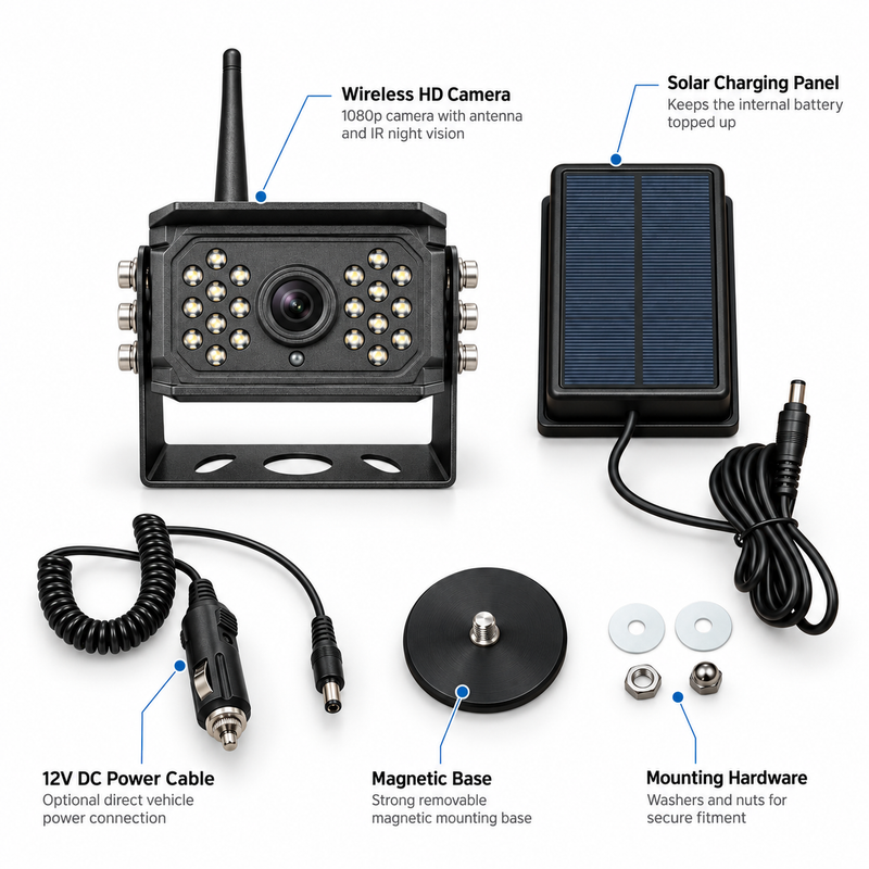 Load image into Gallery viewer, CJ INDUSTRIES Wireless 1080p Heavy Duty Magnetic Camera Kit with Solar and 12v DC Power (with Night Vision)