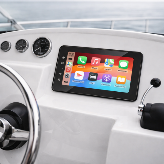 CJ INDUSTRIES 8” Waterproof Marine CarPlay & Android Auto Touchscreen Radio | Bluetooth Boat / Caravan Stereo | AM/FM | RCA Outputs