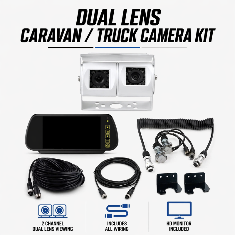 Load image into Gallery viewer, CJ INDUSTRIES Caravan / Truck Camera Package with Monitor - Dual Lens 2CH Camera System
