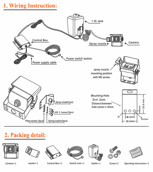 CJ INDUSTRIES IP69K HD Reverse Camera with Water Jet Lens Washer & Night Vision