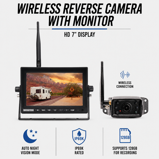 CJ INDUSTRIES 7" Wireless HD Reverse Camera Kit with Monitor – Caravan, Trailer & Horse Float Camera System
