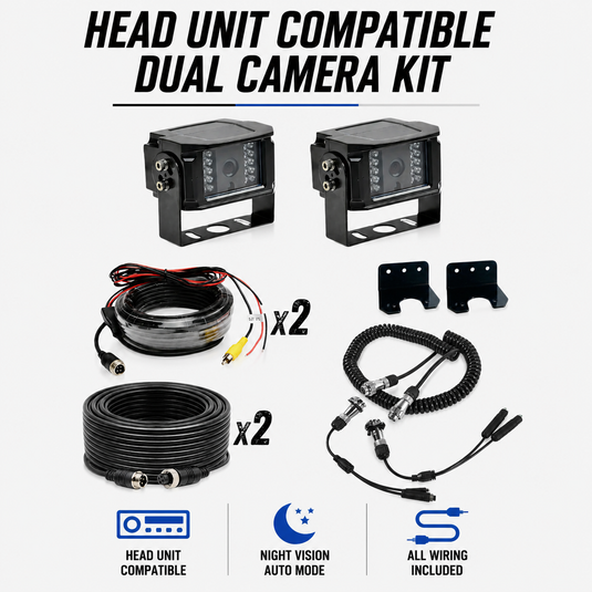 Dual Camera Head Unit Compatible Reverse Camera Kit - for Caravan/Trailer/Horse Float
