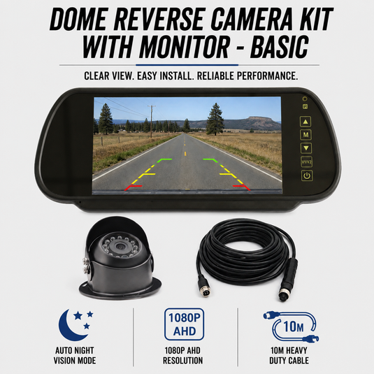 CJ INDUSTRIES Dome Reverse Camera System with 7" Monitor – 1080P AHD Caravan Camera Kit
