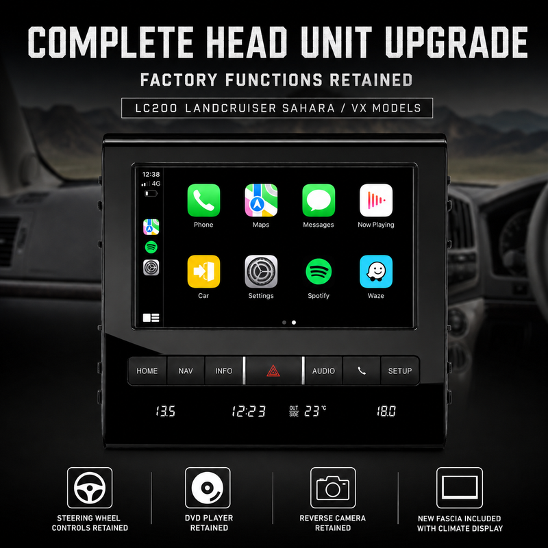 Load image into Gallery viewer, Toyota Landcruiser 200 Series VX &amp; Sahara (2016-2021) Plug &amp; Play Head Unit Upgrade Kit: Car Radio with Wireless &amp; Wired Apple CarPlay &amp; Android Auto
